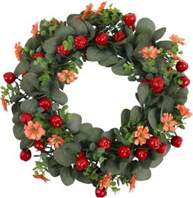 img 4 attached to 🍃 ATLOIIZSR Artificial Eucalyptus Wreaths: Festive 18 Inch Door Decor with Red Fruit Eucalyptus and Flower for Fall & Christmas - Indoor/Outdoor Wall Window Decoration