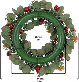 img 1 attached to 🍃 ATLOIIZSR Artificial Eucalyptus Wreaths: Festive 18 Inch Door Decor with Red Fruit Eucalyptus and Flower for Fall & Christmas - Indoor/Outdoor Wall Window Decoration