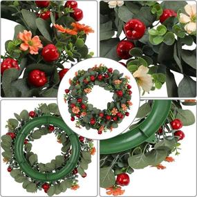 img 2 attached to 🍃 ATLOIIZSR Artificial Eucalyptus Wreaths: Festive 18 Inch Door Decor with Red Fruit Eucalyptus and Flower for Fall & Christmas - Indoor/Outdoor Wall Window Decoration