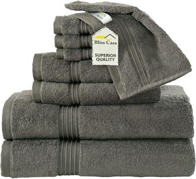 img 1 attached to 🛀 Bliss Casa 8 Piece Towel Set - 600 GSM 100% Combed Cotton - Quick Dry, Highly Absorbent, Thick Bath Towels - Soft Hotel Quality for Bath, Spa - Includes 2 Bath Towels, 2 Hand Towels, and 4 Washcloths (Grey)