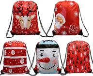 🎅 5-pack christmas gift bags: santa sack drawstring backpacks for party favors, gifts, and candy logo