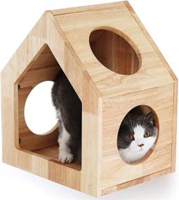 img 4 attached to 🐱 FUKUMARU Wall Mounted Cat Bed: Premium Rubber Wood Cat Furniture for Optimal Comfort and Playful Perch