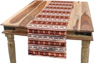 🎄 ambesonne christmas table runner: norwegian scandinavian vintage style, reindeer & striped flower design, 16" x 72", white red logo