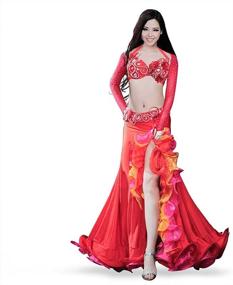 img 3 attached to 🧜 ROYAL SMEELA Belly Dance Costume Set for Women - Skirt, Bra, Belt, and Sleeves - Professional 4pcs Mermaid Skirt Suit