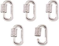 🔐 pandahall 5pcs mini oval real platinum plated screw locking carabiner keychain clip with micro pave cubic zirconia – premium brass quick link clasps for jewelry making supplies logo