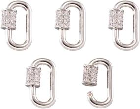 img 4 attached to 🔐 Pandahall 5pcs Mini Oval Real Platinum Plated Screw Locking Carabiner Keychain Clip with Micro Pave Cubic Zirconia – Premium Brass Quick Link Clasps for Jewelry Making Supplies