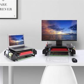 img 2 attached to Streamlined Metal Monitor Riser Stand 🖥️ and Desk Organizer - Sleek Black Design