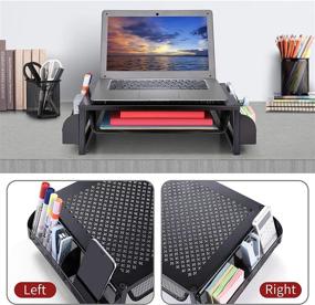 img 1 attached to Streamlined Metal Monitor Riser Stand 🖥️ and Desk Organizer - Sleek Black Design