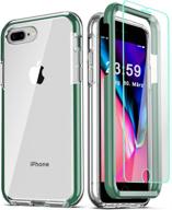 📱 coolqo iphone 8 plus/iphone 7 plus/iphone 6s/6 plus case with tempered glass - complete 360° protection in clear green design logo