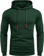 stylish coofandy men's hooded sweatshirt: long sleeve, fashionable gym athletic hoodies with solid plaid jacquard design & convenient pocket logo