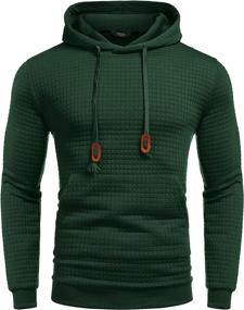 img 4 attached to Stylish COOFANDY Men's Hooded Sweatshirt: Long Sleeve, Fashionable Gym Athletic Hoodies with Solid Plaid Jacquard Design & Convenient Pocket