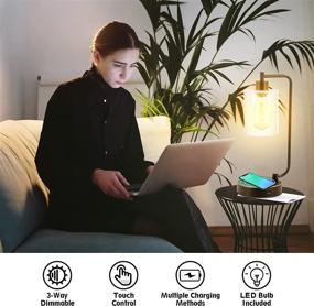 img 1 attached to 💡 Enhanced Industrial Touch Control Table Lamp: USB, 3-Way Dimmable with Wireless Charging - Ideal for Bedroom, Office - Includes Amber LED Bulbs (Black)