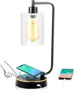 💡 enhanced industrial touch control table lamp: usb, 3-way dimmable with wireless charging - ideal for bedroom, office - includes amber led bulbs (black) логотип