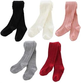 img 4 attached to 5-Pack Cable Knit Cotton Tights for Baby and Toddler Girls - Soft Leggings Stocking Pants for Children