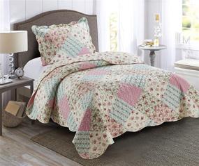 img 4 attached to 🌞 Brilliant Sunshine Twin Quilt Set: Pink Green Rose Patchwork, Reversible Bedspread, Lightweight Coverlet – All-Season Delight!