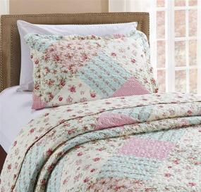img 2 attached to 🌞 Brilliant Sunshine Twin Quilt Set: Pink Green Rose Patchwork, Reversible Bedspread, Lightweight Coverlet – All-Season Delight!