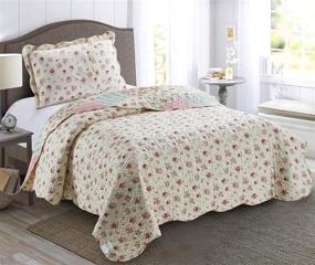 img 3 attached to 🌞 Brilliant Sunshine Twin Quilt Set: Pink Green Rose Patchwork, Reversible Bedspread, Lightweight Coverlet – All-Season Delight!