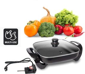 img 2 attached to 🍳 Moss & Stone 12 Inch Aluminum Electric Skillet Nonstick Fryer with Adjustable Temperature Control, 2 Layers of Non-Stick Coating, Square Shape, Lid with Steam Vent & Heat-Resistant Handle