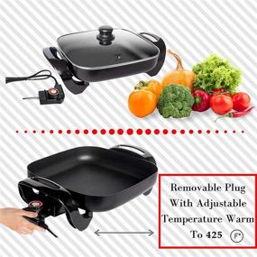 img 1 attached to 🍳 Moss & Stone 12 Inch Aluminum Electric Skillet Nonstick Fryer with Adjustable Temperature Control, 2 Layers of Non-Stick Coating, Square Shape, Lid with Steam Vent & Heat-Resistant Handle