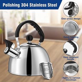 img 3 attached to 🍵 2.1 Quart Stainless Steel Whistling Tea Kettle for Stovetop with Cool Grip Handle - Mirror Finish, Small Water Boiler for Home Kitchen