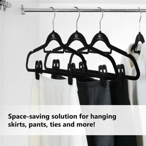 img 2 attached to 👚 Enhance Closet Organization with 10-Pack Velvet Clips: Durable Non-Breaking Material for All Your Hanging Needs (Black)