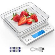 kpafory usb kitchen scale: digital baking scale with 3000g precision, lcd display and 9 units – stainless steel food scale with tare and pcs function – includes batteries and 2 trays logo