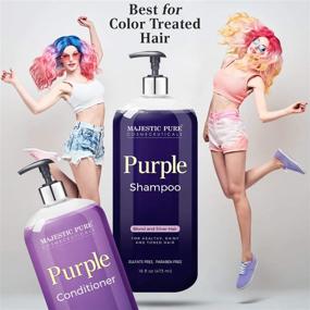 img 1 attached to 🌸 Majestic Pure Purple Shampoo and Conditioner Set for Color Treated Hair - Lightens Blonde, Platinum, Ash, Bleached, Brunette, Highlights, Gray and Silver Hair - Eliminates Brassy Yellow Tones - Sulfate and Paraben Free - 16 fl oz Each