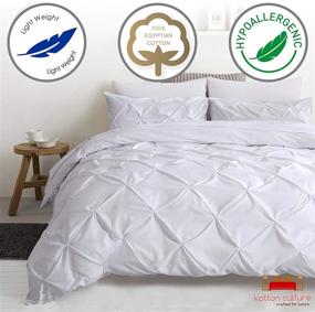 img 3 attached to 🛏️ Kotton Culture 100% Egyptian Cotton Pinch Pleated Duvet Cover Set - 1000 Thread Count, Zipper Closure & Corner Ties - 3 Piece Set Including 2 Pintuck Pillow Shams (California King/King, White)