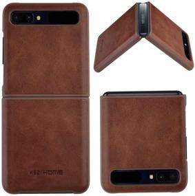 img 4 attached to KEZiHOME Genuine Leather Samsung Galaxy Z Flip Case - Minimalist Slim Phone Cover (Brown)