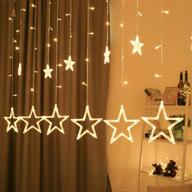 bhclight curtain string lights - 138 led star lights with 12 stars, 8 lighting modes, waterproof window lights for bedroom ramadan decorations, wedding, garden, christmas decor - warm white logo