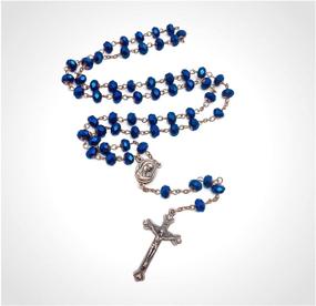 img 2 attached to Nazareth Store Vintage Religious Rosary Necklace with Deep Blue Crystal Beads, Catholic Prayer Pendant including Jerusalem's Holy Soil Medal and Cross - Holy Land Antique Rosaries Collection