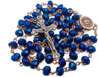 nazareth store vintage religious rosary necklace with deep blue crystal beads, catholic prayer pendant including jerusalem's holy soil medal and cross - holy land antique rosaries collection logo