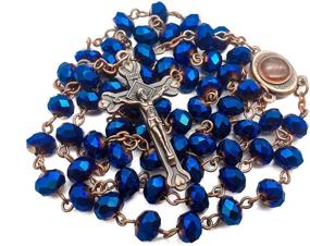img 4 attached to Nazareth Store Vintage Religious Rosary Necklace with Deep Blue Crystal Beads, Catholic Prayer Pendant including Jerusalem's Holy Soil Medal and Cross - Holy Land Antique Rosaries Collection