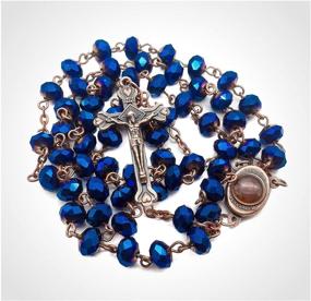 img 3 attached to Nazareth Store Vintage Religious Rosary Necklace with Deep Blue Crystal Beads, Catholic Prayer Pendant including Jerusalem's Holy Soil Medal and Cross - Holy Land Antique Rosaries Collection