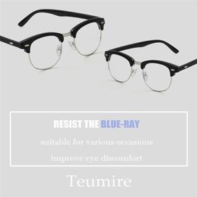 img 3 attached to 👓 Премиум очки блокирования синего света: ретро полукольцевые квадратные "фейковые" очки для компьютера для мужчин и женщин