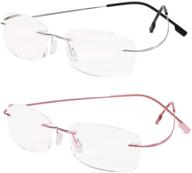 rimless reading glasses titanium lightweight vision care logo