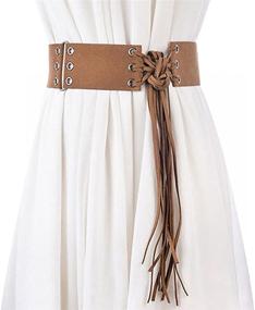 img 4 attached to 👗 Stylish Retro Wide Waist Belt with Tassel Decoration for Women's Dresses - Brown