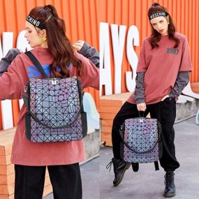 img 2 attached to PYFK Geometric Holographic Reflective Crossbody Backpacks