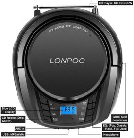 img 1 attached to Versatile LONPOO CD Player Portable Boombox with FM Radio, USB, Bluetooth, AUX Input, and Earphone Jack Output – Stereo Sound Speaker & Audio Player, Black