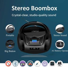 img 3 attached to Versatile LONPOO CD Player Portable Boombox with FM Radio, USB, Bluetooth, AUX Input, and Earphone Jack Output – Stereo Sound Speaker & Audio Player, Black