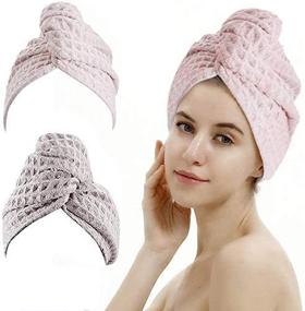 img 4 attached to Quick-Dry Microfiber Hair Towel Wrap Set: Pack of 2 for Efficient Hair Drying