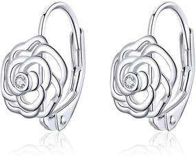 img 4 attached to Qing's Sterling Silver Flower Hoop Earrings with Cubic Zirconia - Love Gift for Women & Girls