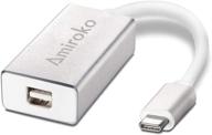 amiroko usb-c to mini displayport adapter - 4k/1080p support for macbook pro and alienware, silver logo