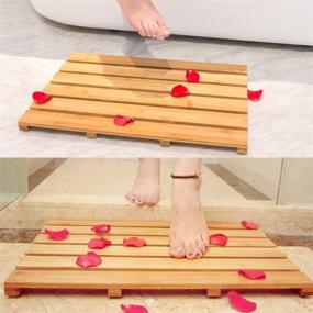img 3 attached to 🛀 BAMBUROBA Bath Shower Mat: Non-Sliding Bamboo Bathroom Floor Mat - Square Spa Sauna Mat, 22x15-Inch