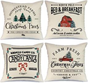 img 4 attached to AENEY Christmas Decorations Pillow Covers 18x18 Set of 4 - Farm Fresh Tree Red Truck Rustic Winter Holiday Throw Pillows: A Charming Farmhouse Christmas Decor for Home - Xmas Cushion Cases for Sofa Couch A282