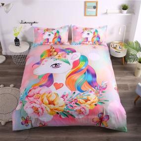 img 3 attached to 🦄 Suncloris Kids Unicorn Duvet Cover Set - Little Cute Princess Bedding Gift for Teens. Includes: Duvet Cover, Pillowcase (Twin Size). Comforter Not Included.