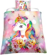 🦄 suncloris kids unicorn duvet cover set - little cute princess bedding gift for teens. includes: duvet cover, pillowcase (twin size). comforter not included. logo