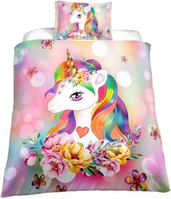 img 4 attached to 🦄 Suncloris Kids Unicorn Duvet Cover Set - Little Cute Princess Bedding Gift for Teens. Includes: Duvet Cover, Pillowcase (Twin Size). Comforter Not Included.