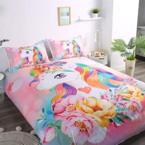 img 2 attached to 🦄 Suncloris Kids Unicorn Duvet Cover Set - Little Cute Princess Bedding Gift for Teens. Includes: Duvet Cover, Pillowcase (Twin Size). Comforter Not Included.