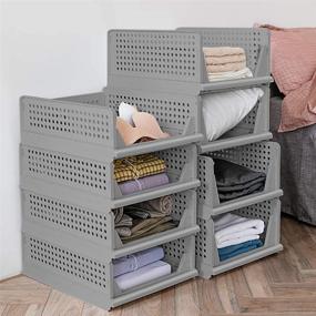 img 4 attached to 📦 Folding Wardrobe Storage Box - 4 Pack Plastic Drawer Organizer, Stackable Shelf Baskets for Clothes Closet, Home Office, Bedroom, Laundry - Containers Bin Cubes with Foldable Pull Out Drawer Dividers - Ideal for Clothes, Toys